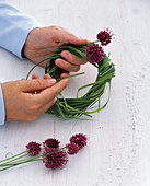 Grass wreath hanged on table