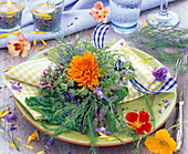 Bouquet of herbs with Calendula (marigold), Anethum (dill), Borago