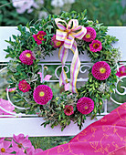 Wreath of Buxus, Dahlia, Hedera, Clematis