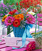 Colorful summer bouquet with zinnias