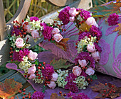 Heart-shaped wreath of Rose, aster, hydrangea