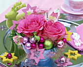 Arrangement with pink (rose) in cereal bowl (4/4)
