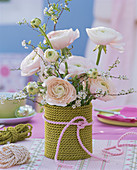 Ranunculus, Spiraea (meadowsweet) in tin