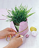 Easter nest with wheatgrass and napkin (4/5)