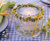 Gypsophila lady's mantle wreath around lantern