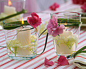 Lanterns with hydrangea (hydrangea), spartina (golden ridge grass)