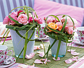 Small Bouquets of Pink (Rose) with Spartina (Golden Barley Grass)