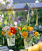 Small bouquets of herbs, Tropaeolum, Borago