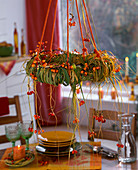 Hanging wreath with Spartina (Golden Bar Grass) and Malus (Ornamental Apples)