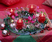 Advent wreath with candle glasses and cyclamen (5/5)