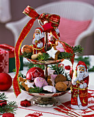 Shelves with Santa Claus chocolate and biscuits