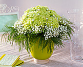 Bouquet of Dianthus (carnations), Gypsophila (baby's breath) and Asparagus