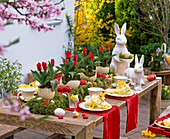 Easter table decoration with tulips