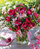 Bouquet of tulipa, myosotis, malus