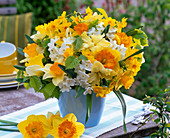 Bouquet of different Narcissus and Carpinus