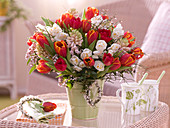 Mixed spring bouquet of Tulipa (tulips), Narcissus