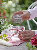 Lantern with geranium flowers