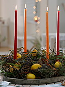 Unusual Advent wreath made of Mediterranean ingredients