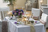 New Year's table decoration with hyacinths