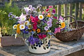 Colorful bouquet of flowers with edible flowers