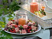 Canning jar as lantern in late summer wreath