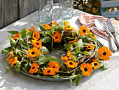 Wreath of twigs with tendrils of Thunbergia alata