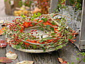 Herbstlicher Kranz aus Clematis - Ranken , Efeu und Lampions 3/3