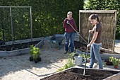 Creating trapezoidal beds as a vegetable and herb garden