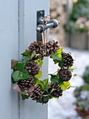 Natural hedera (ivy) and Pinus cones wreath