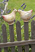 Pottery decoration plug chicken on garden fence