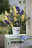 Blue and yellow bouquet of Gladiolus, Aconitum, Verbena