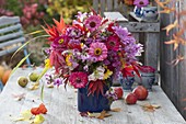 Colorful autumn zinnia bouquet, Antirrhinum