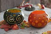 Decorative carved pumpkins (Cucurbita) as lanterns