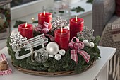 Advent wreath made of Abies nobilis (Nobilistanne) with red candles