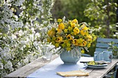 White-yellow bouquet of Tulipa (tulips), Spiraea (spirea), Euphorbia