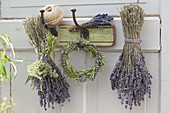 Bouquets of lavender (Lavandula), rosemary (Rosmarinus)