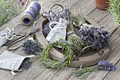 Drying lavender and lavender-rosemary wreath