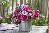 Bouquet with Rosa (roses), Cosmos (ornamental basket), Hydrangea