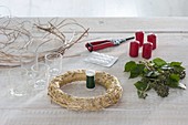 Unusual Advent wreath with ivy and Chinese reed