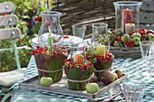 Late summer table decoration with rowan berries