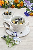 Viola flowers are drying for tea