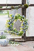 Spring wreath made from Convallaria (lily of the valley), Myosotis