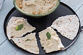 Flat bread for dipping, chickpea dip