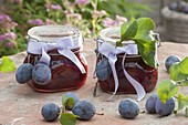 Plums preserved as compote and loose