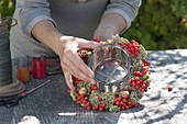 Wreath made of rowan berries, ornamental apples and stonecrop