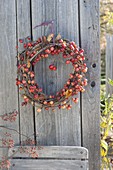 Autumn wreath of Malus branches (ornamental apple)