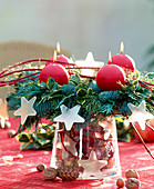 Advent wreath made of Nordmann fir, Ilex branches, false cypresses