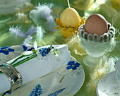 Snowdrop with grape hyacinth as a napkin decoration