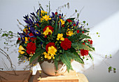 Bouquet with Red Carnations, Yellow Freesias