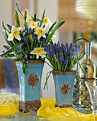 Bouquets of Narcissus (daffodils), Muscari (grape hyacinths)